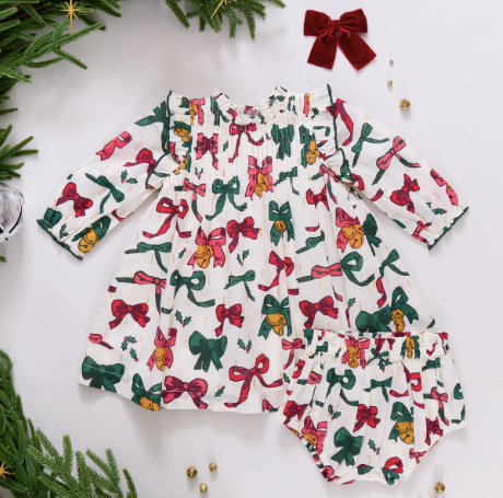 Baby Jaipur Dress- Christmas Bows & Bells