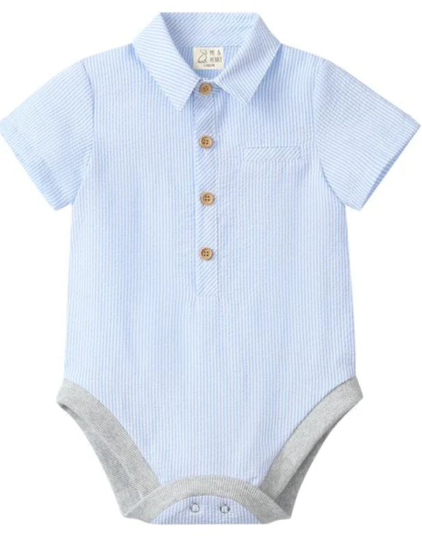 Helford Woven Onesie- Pale Blue Seersucker