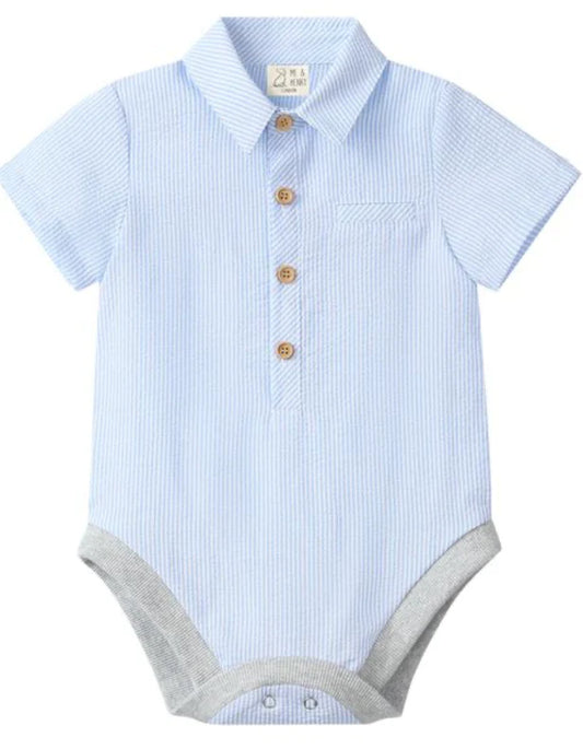 Helford Woven Onesie- Pale Blue Seersucker