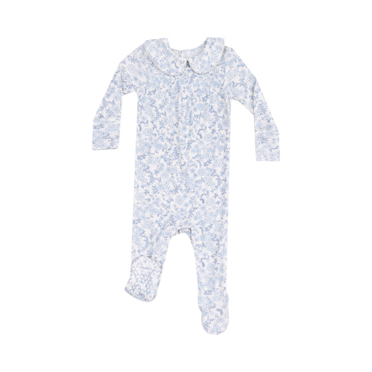 AD Smocked Footie - Blue Calico