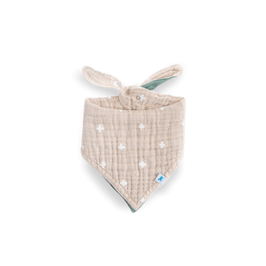 Cotton Muslin Reversible Bib - Taupe Cross