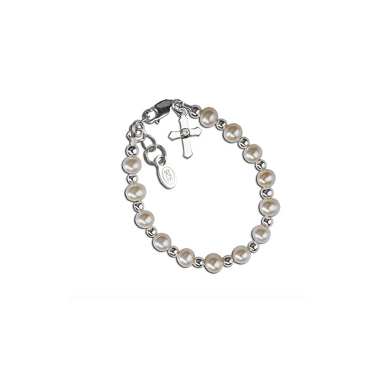 Baptism Cross Bracelet Silver/Pearl- Kaitlyn