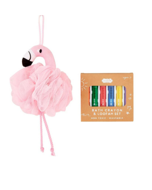 Loofah & Bath Crayon Set - Flamingo