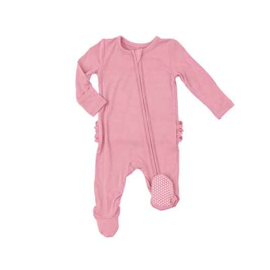 AD Ruffle Footie - Peony Solid