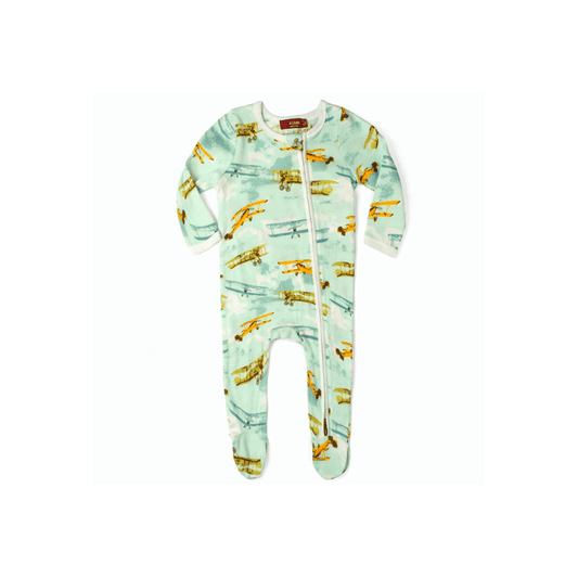 MB Zipper Footed Romper - Vintage Planes