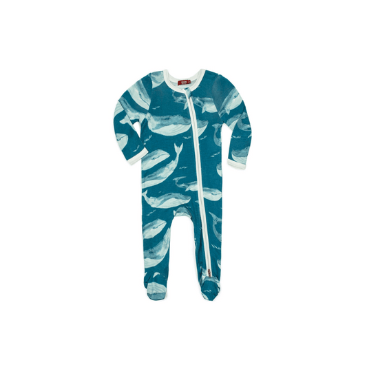 MB Zipper Footed Romper - Blue Whale