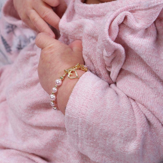 14K Gold Pink Pearl Baby Heart Bracelet- Larkin