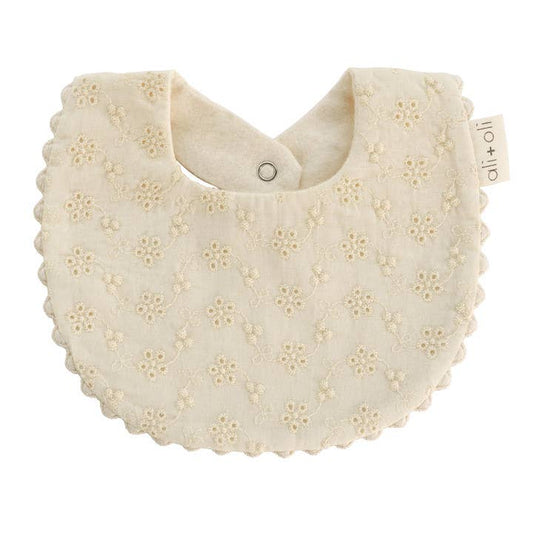 Cotton Bib Double-Sided - Eyelet Flowers