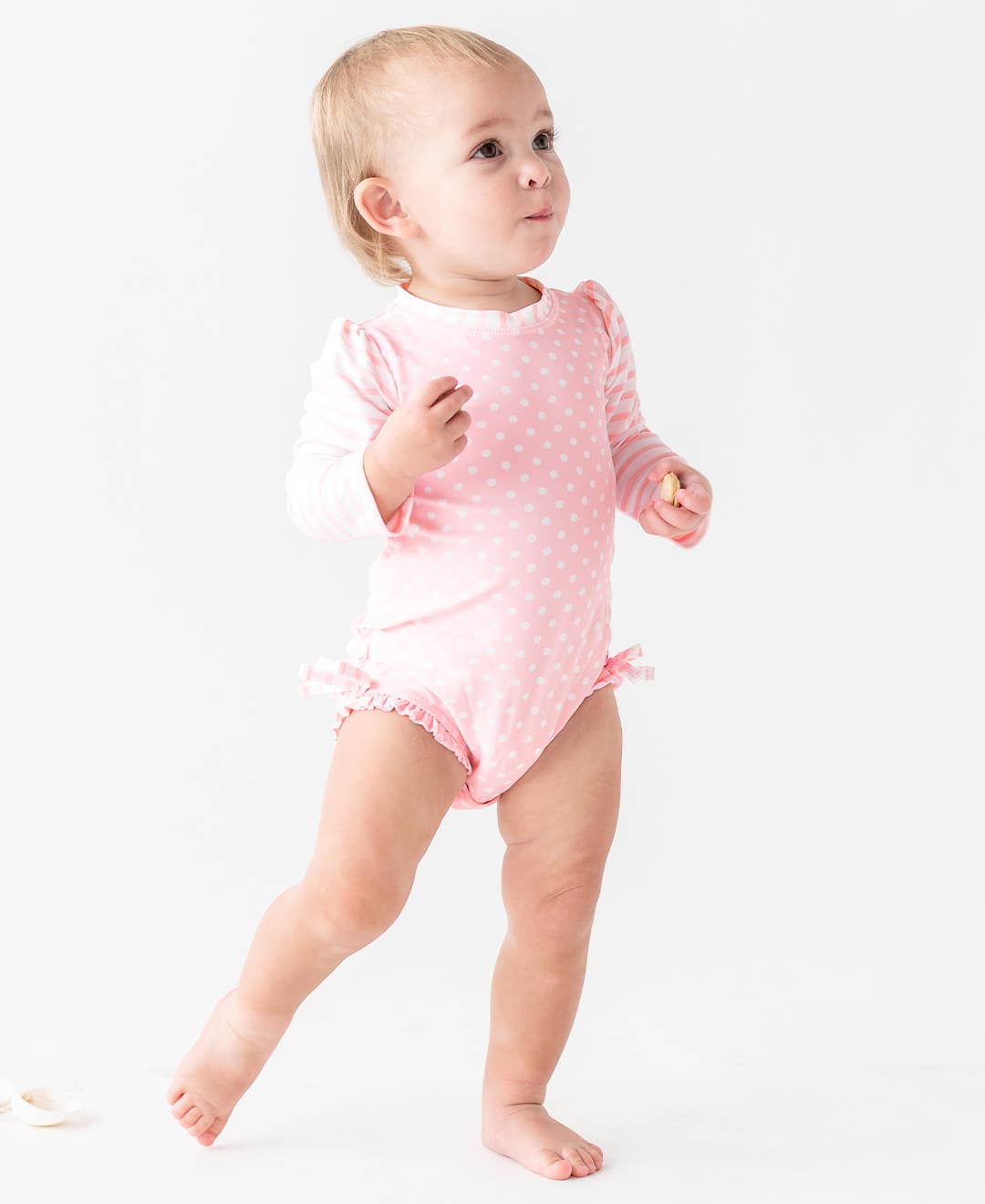 Pink Polka Dot LS One Piece Rash Guard Swim