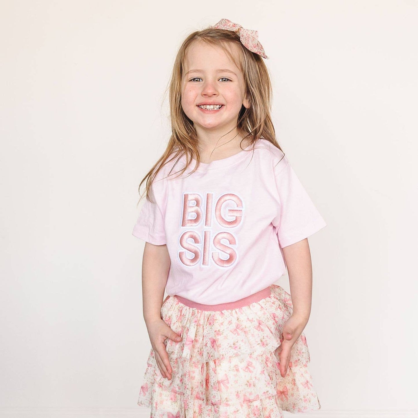 Big Sis Embroidered Patch Tee- Pink