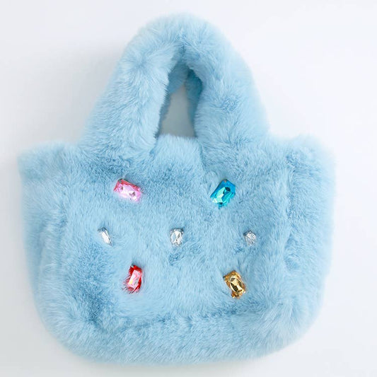 Fur Jewel Purse - Light blue