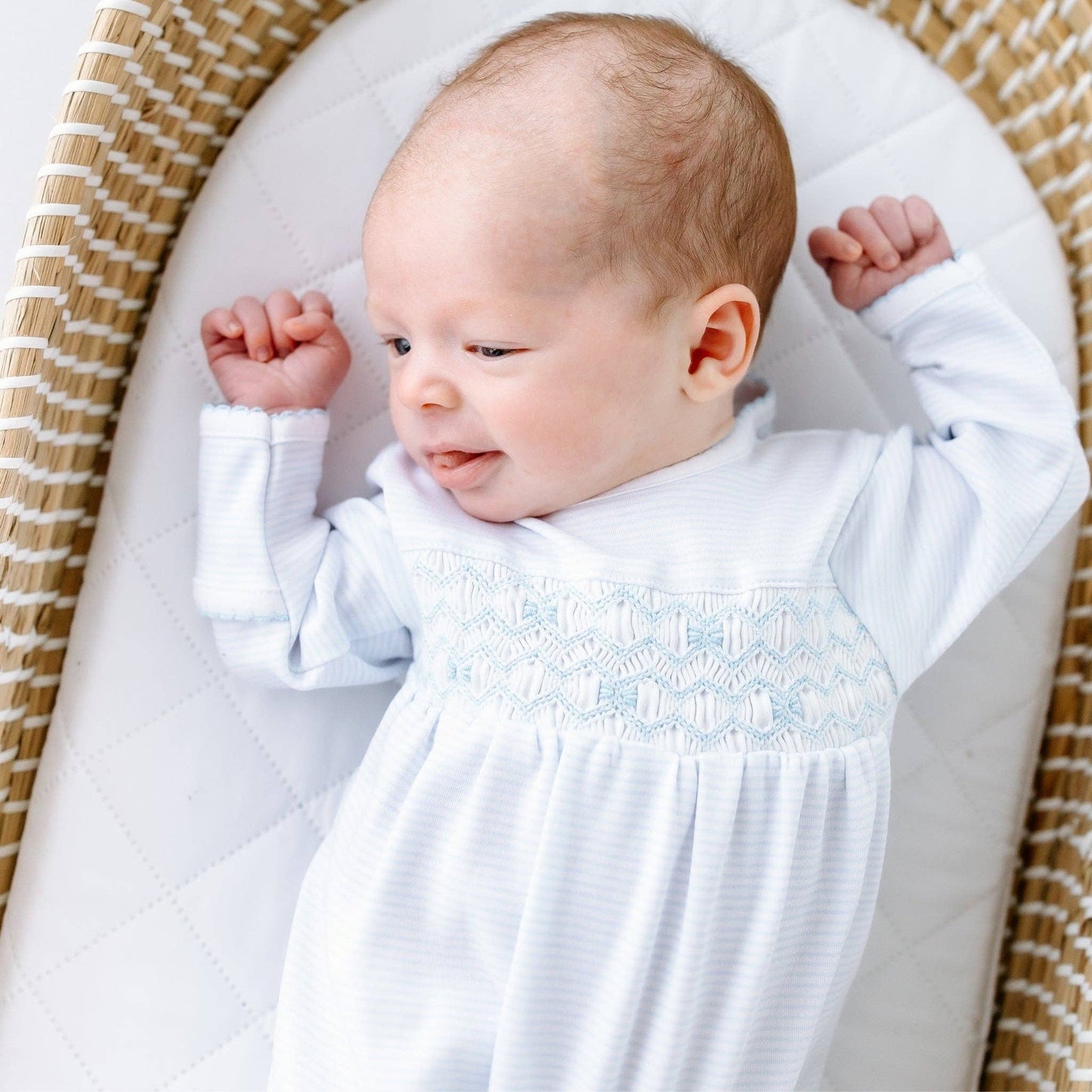 Jacob Smocked Footie - Lt Blue