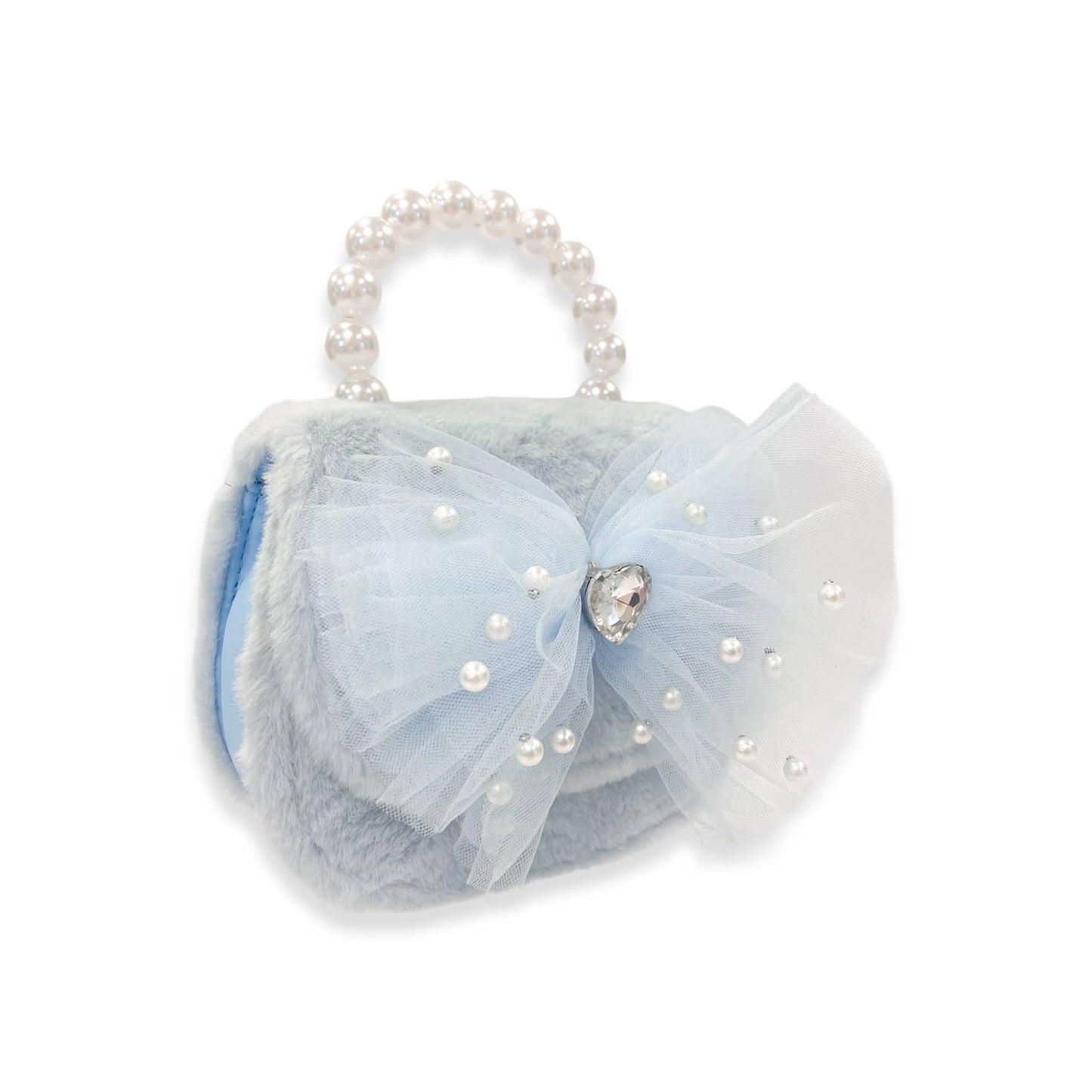 Mesh Bow Furry Purse - Blue