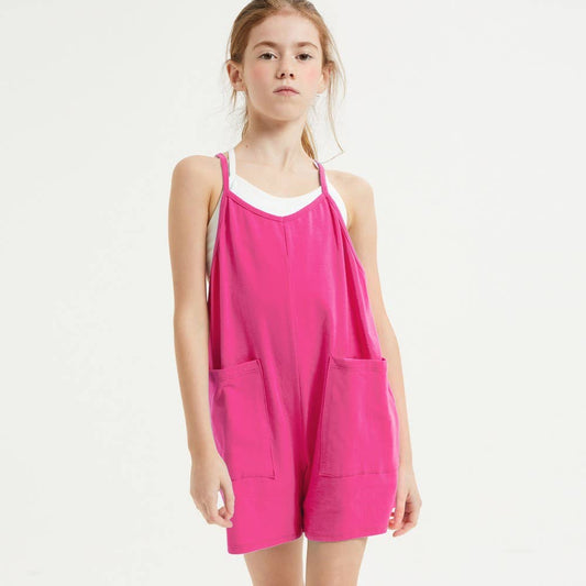 Overall Romper- Hot Pink