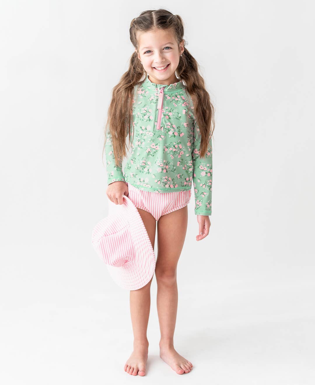 Tea Roses LS Zip Rash Guard 2-Piece Swim