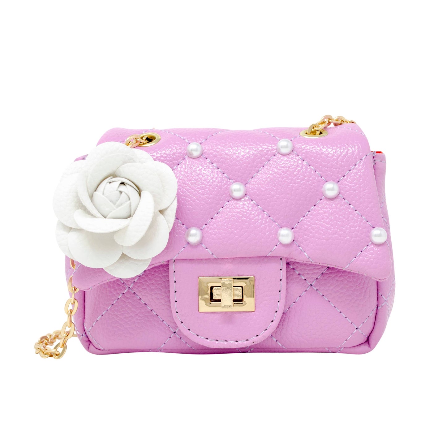 Quilted Flower Pearl Handbag - Purple