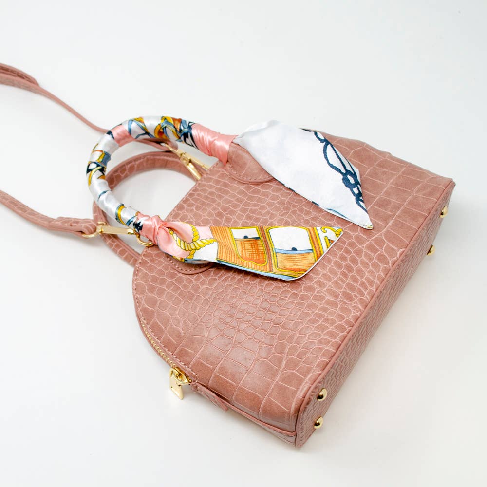 Crocodile Scarf Moon Handbag- Pink