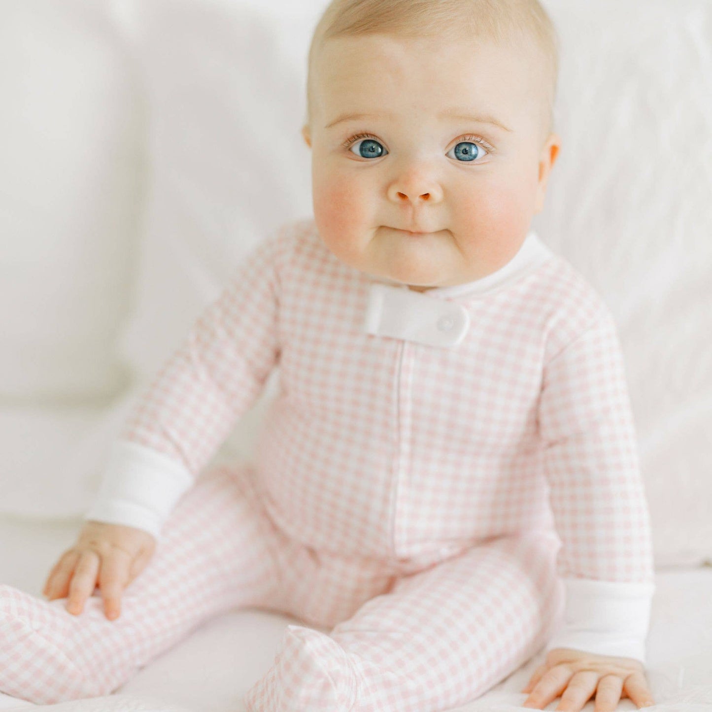 Mini Checks Zipper Footie - Pink