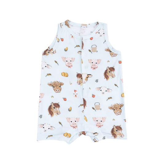 AD Shortie Romper - Blue Animal Faces