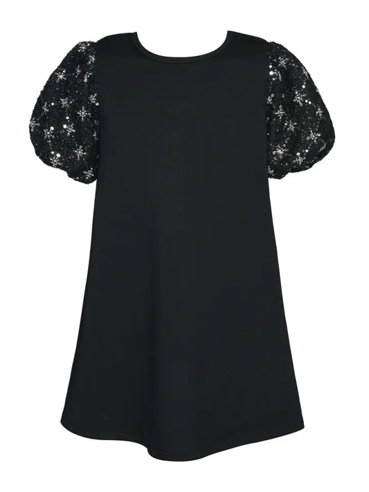 Beaded Bubble Shift Dress - Black