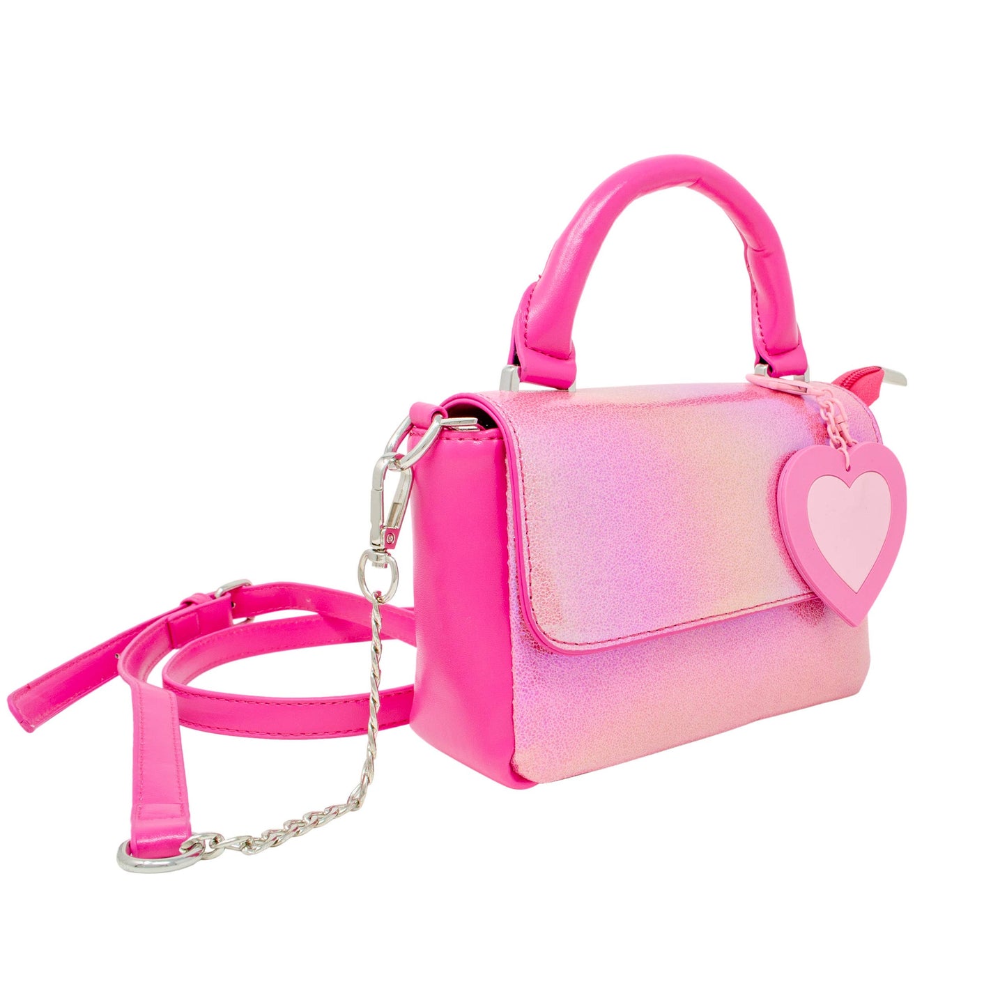 Shiny Baguette Heart Handbag - Hot Pink