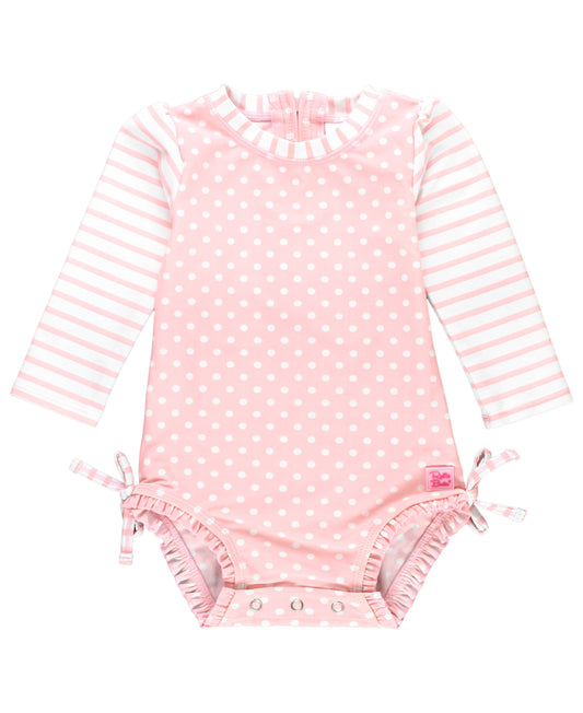 Pink Polka Dot LS One Piece Rash Guard Swim