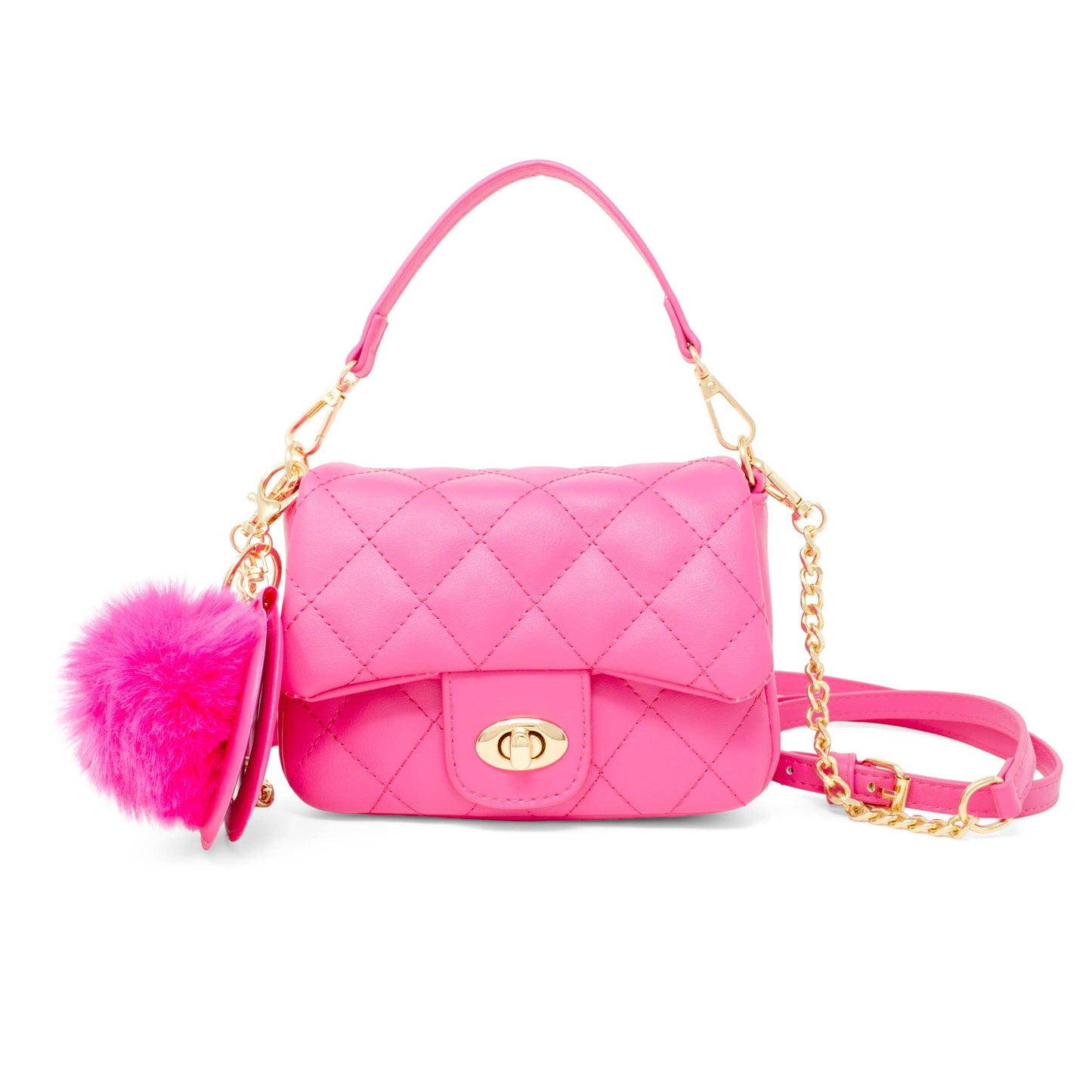 Puff Flap w/ Mirror Pom Pom-Hot Pink