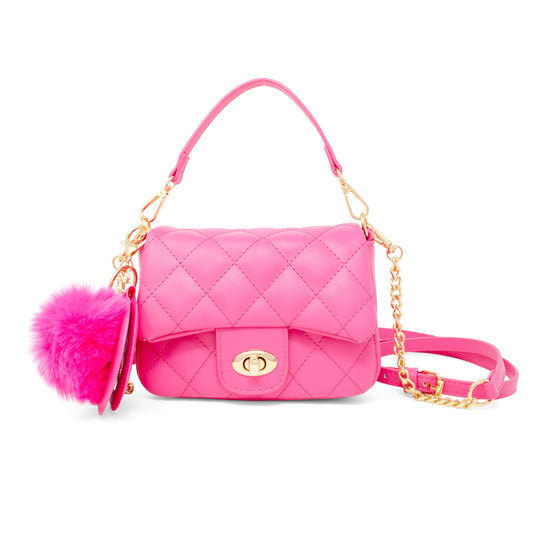 Puff Flap w/ Mirror Pom Pom-Hot Pink