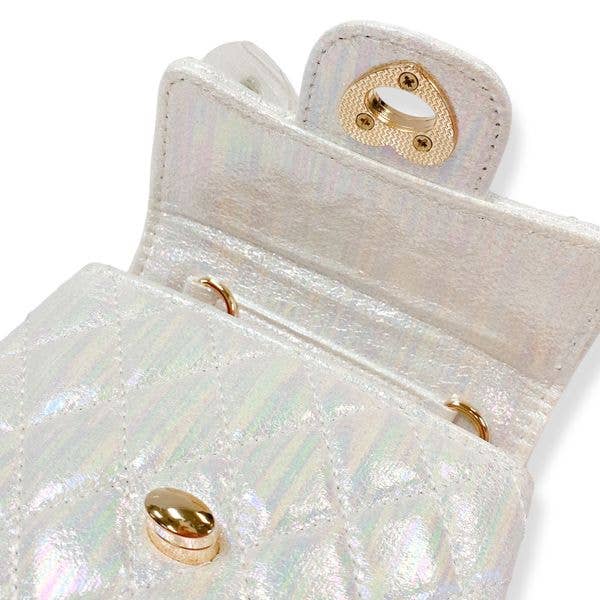 Embellished Bow Shiny Quilted Purse - White