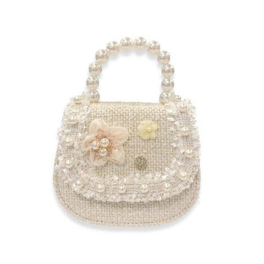 Floral Decor Tweed Purse -Beige