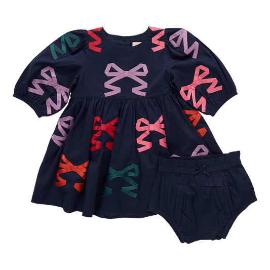 Baby Brooke Dress Set- Bow Applique