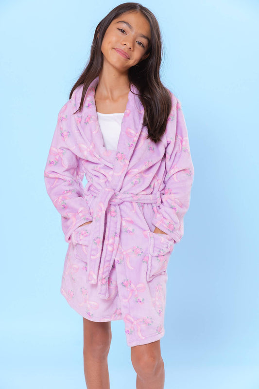 Bath Robe- Orchid Floral Bow Print (size 7/8)