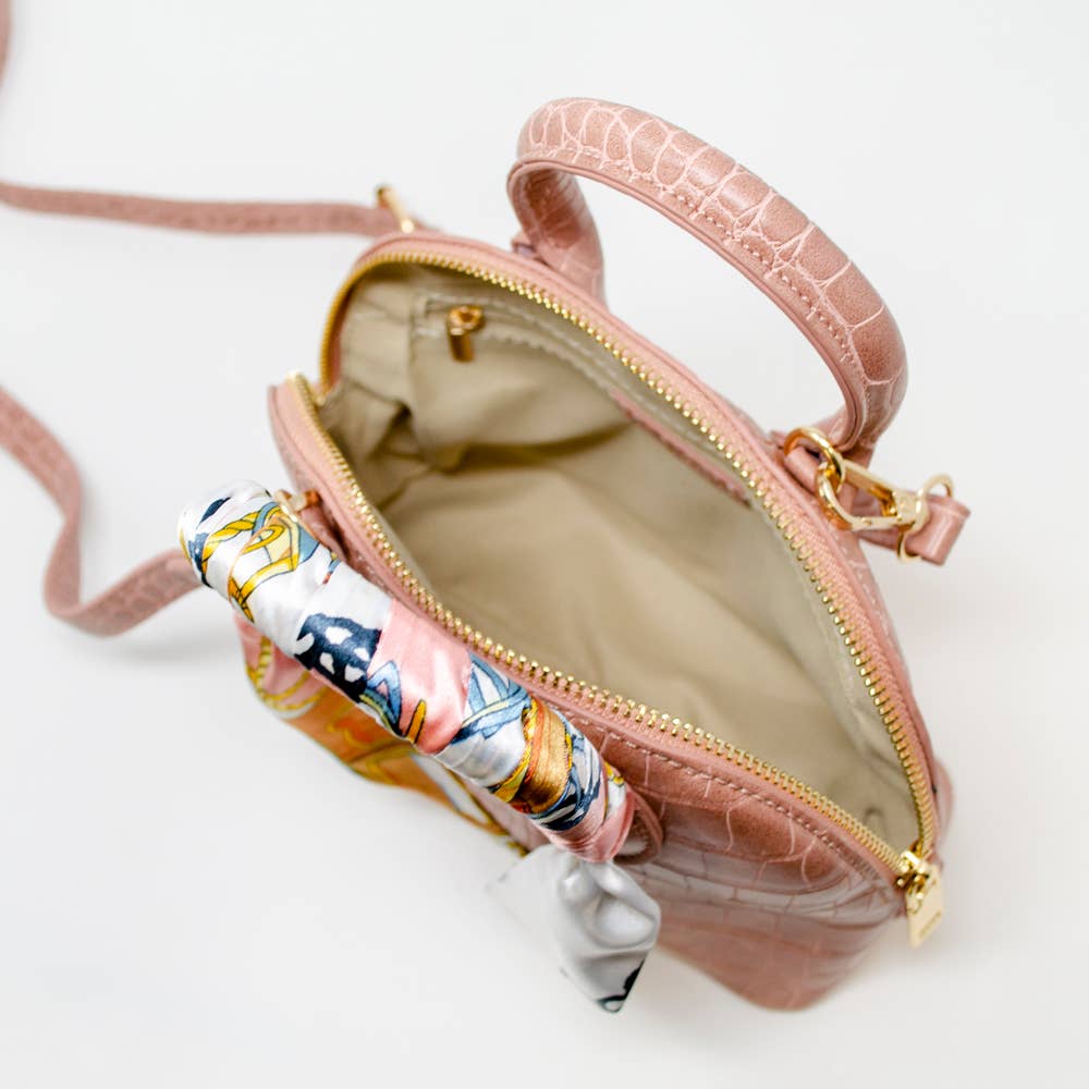 Crocodile Scarf Moon Handbag- Pink