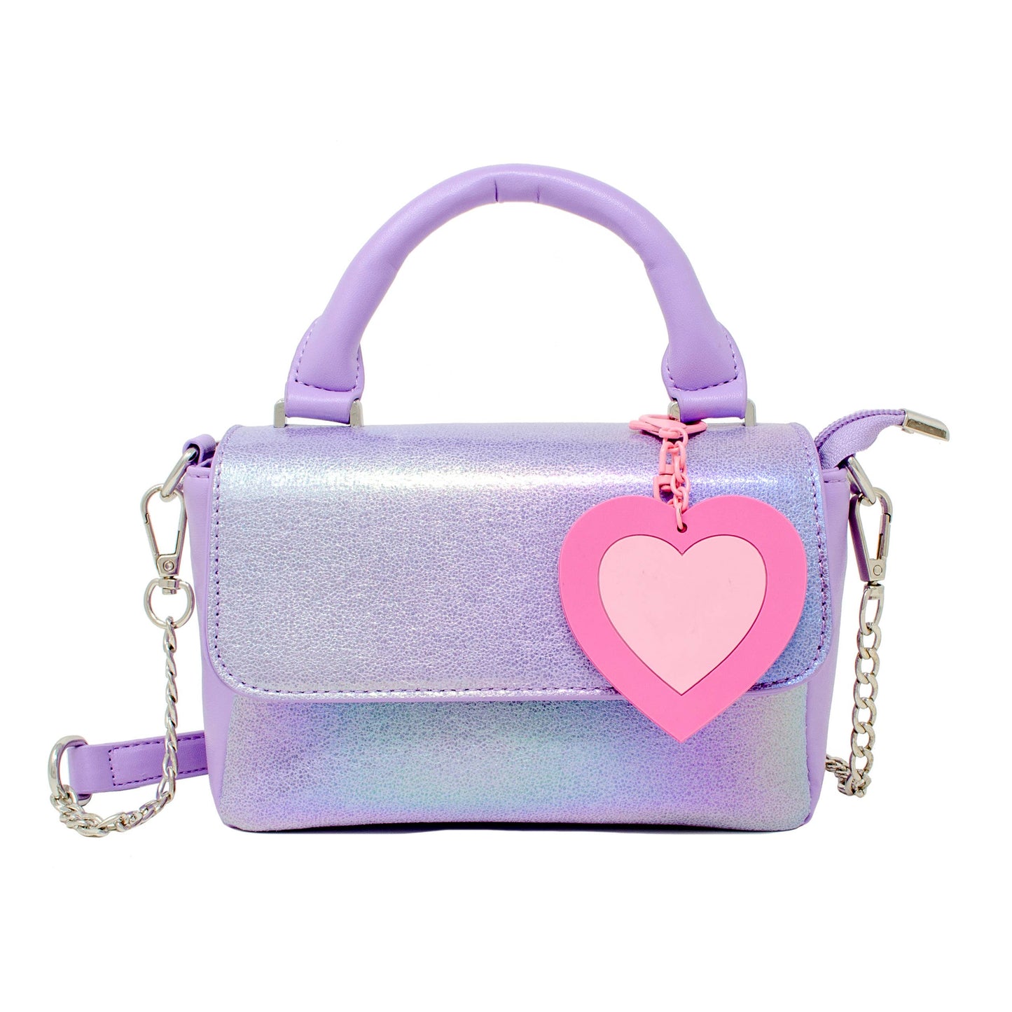 Shiny Baguette Heart Handbag - Hot Pink