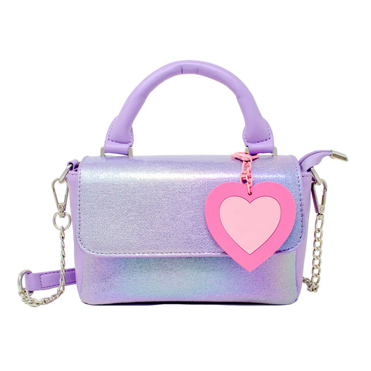 Shiny Baguette Heart Handbag - Purple