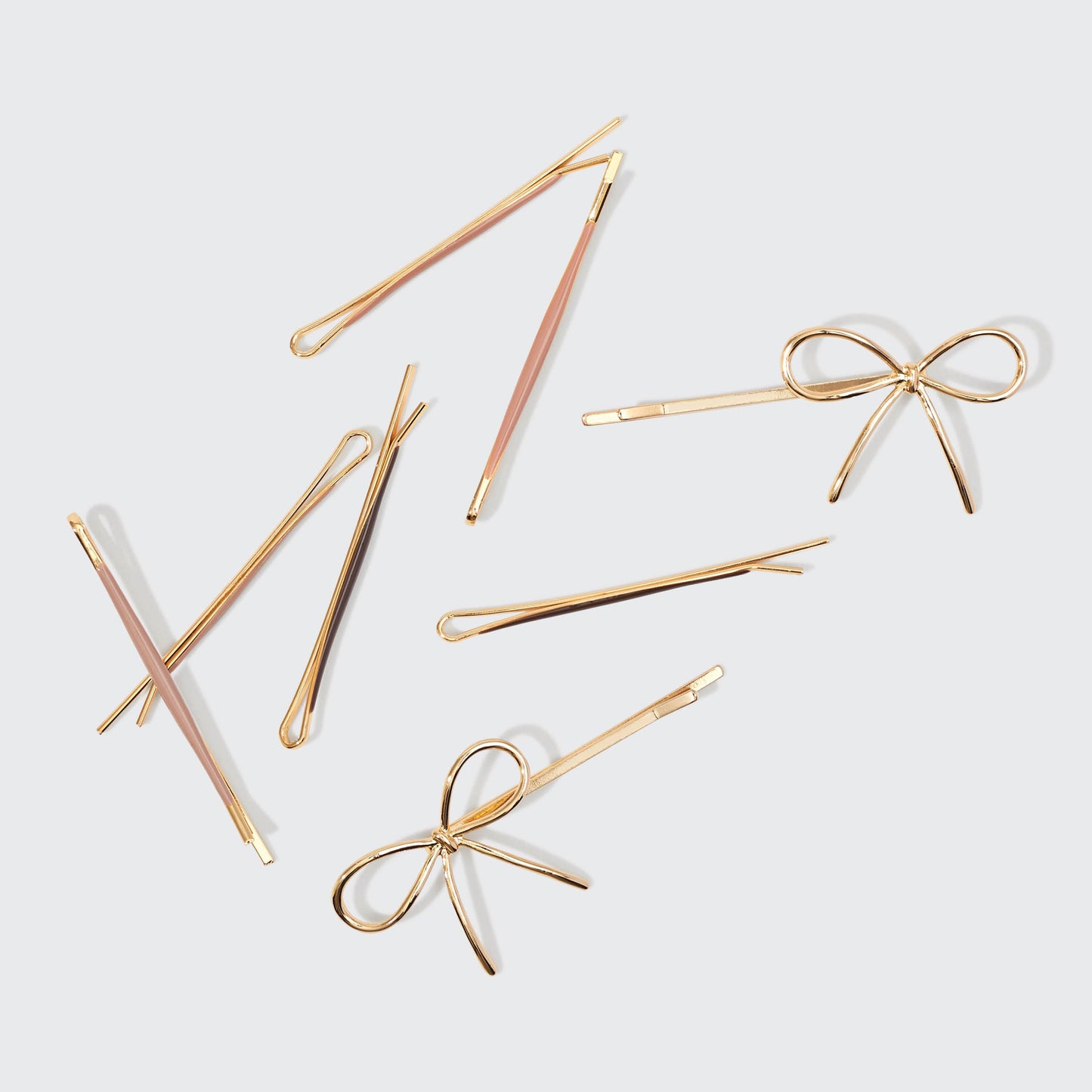 Metal Cloud & Bow Bobby Pins 8pc Set - Rosewood