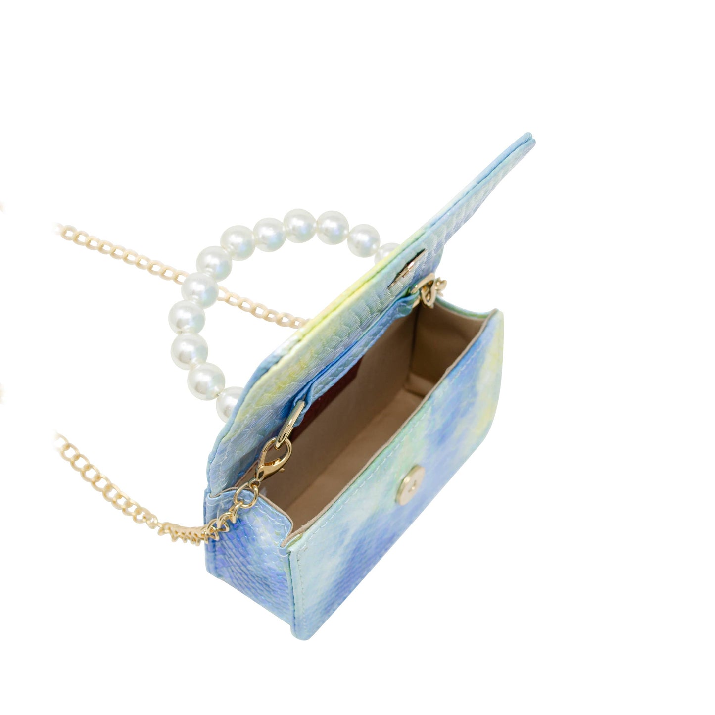 Tie Dye Crocodile Pearl Handle Bag: Blue