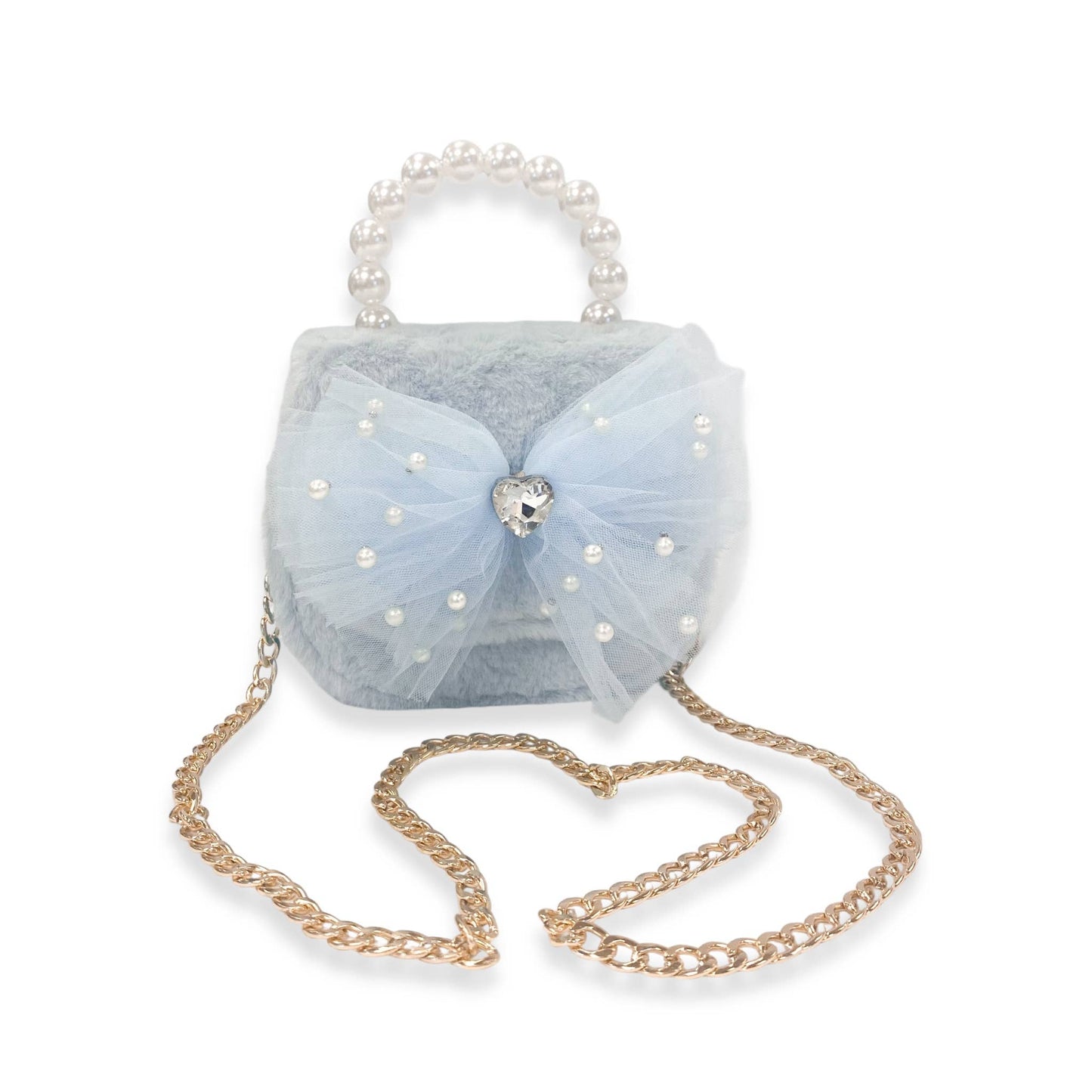 Mesh Bow Furry Purse - Blue