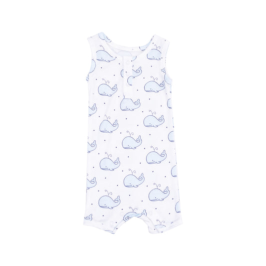 AD Shortie Romper - Bubbly Whales Blue