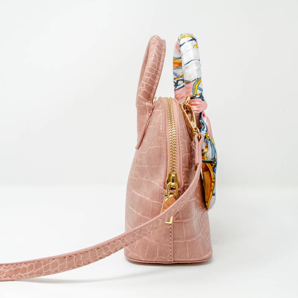 Crocodile Scarf Moon Handbag- Pink