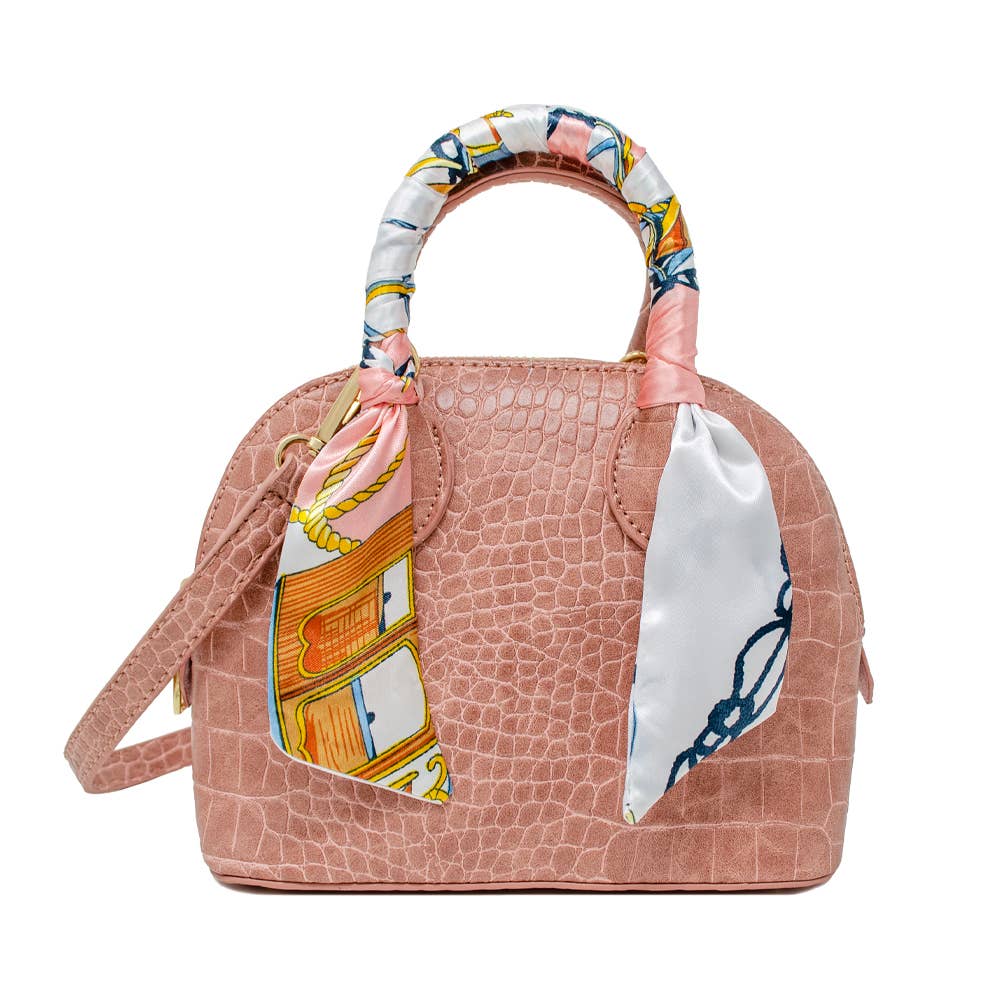 Crocodile Scarf Moon Handbag- Pink