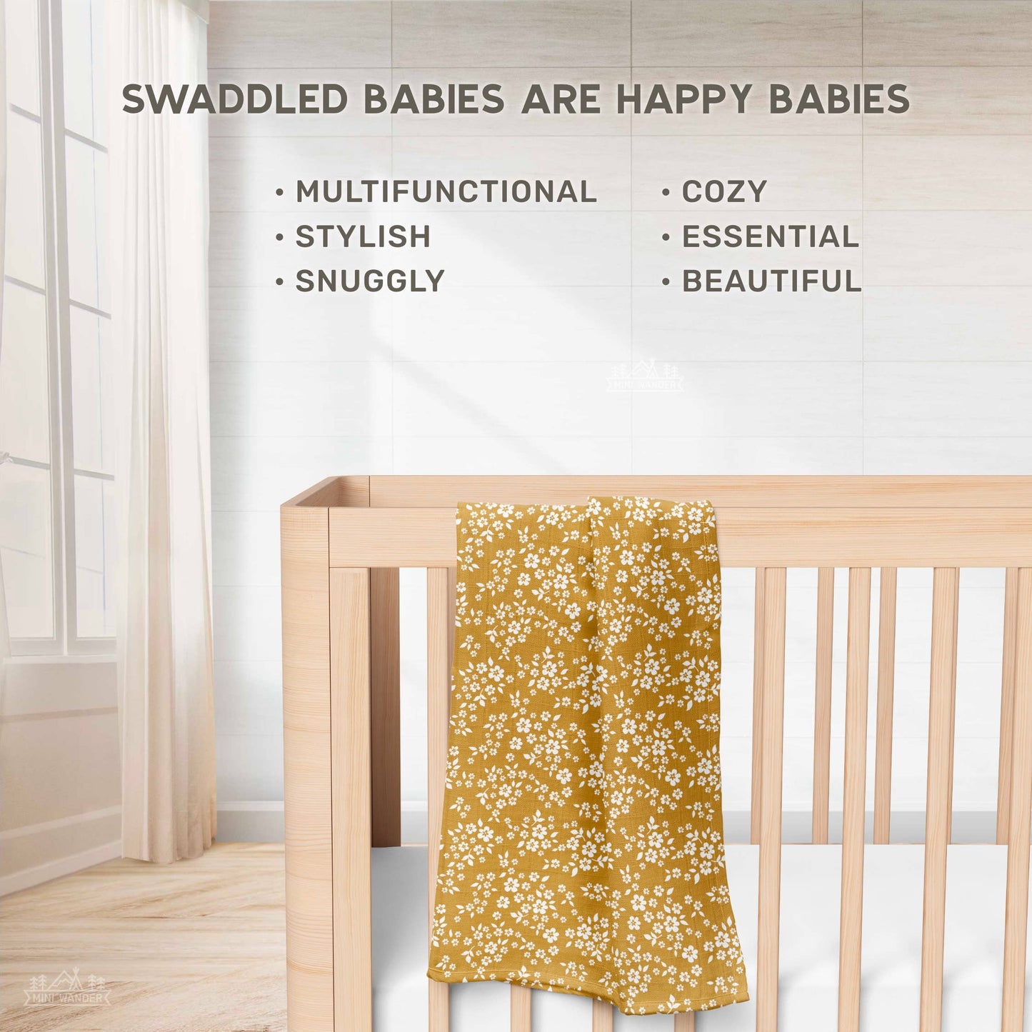 Muslin Swaddle – Whimsy Floral Mustard