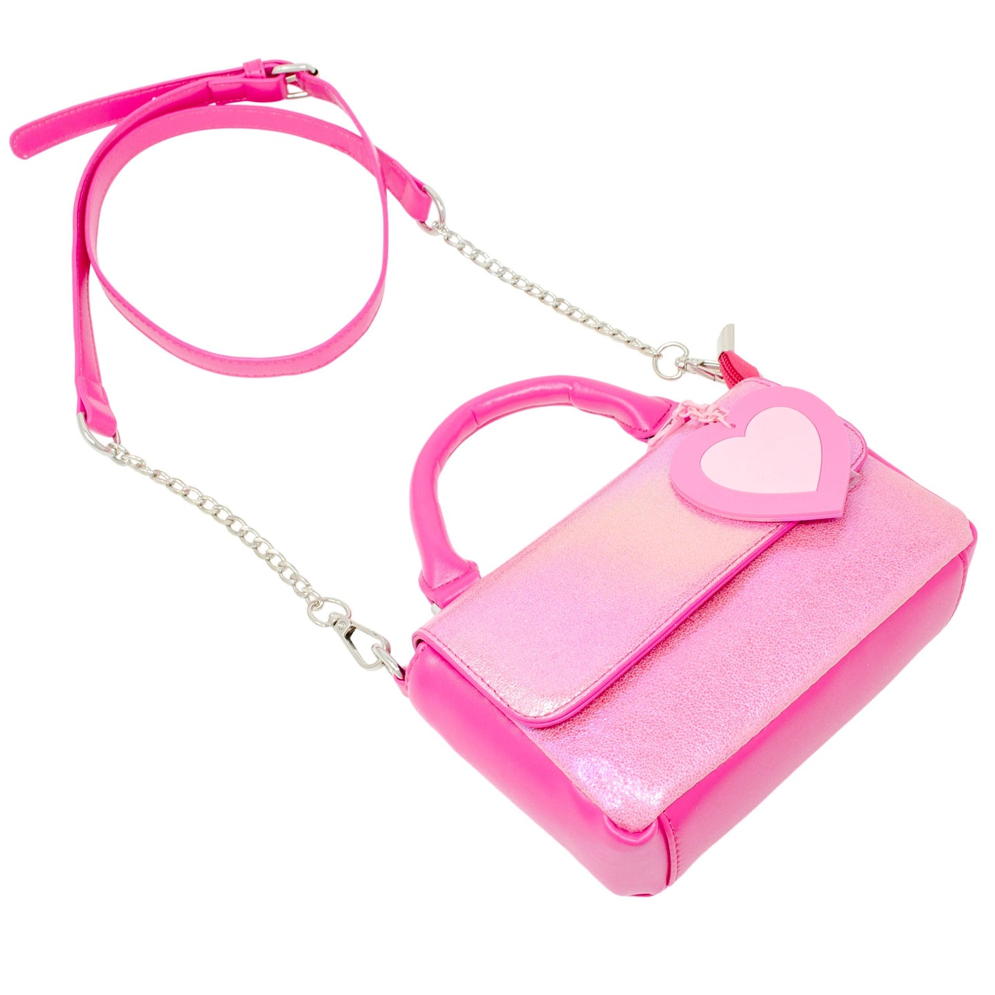 Shiny Baguette Heart Handbag - Hot Pink