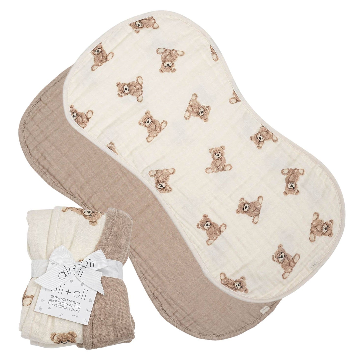 Bamboo Muslin Burp Cloth Set - Teddy/Taupe