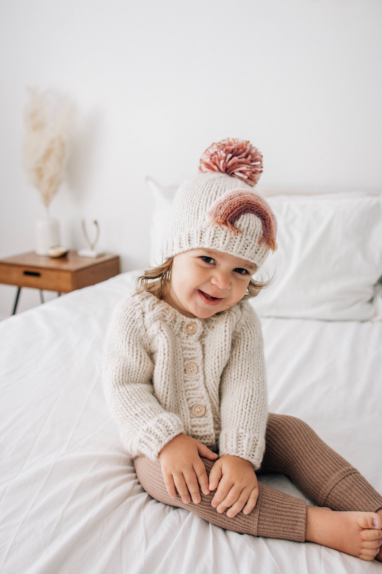 Mauve Rainbow Knit Beanie Hat: M (6-24 months)
