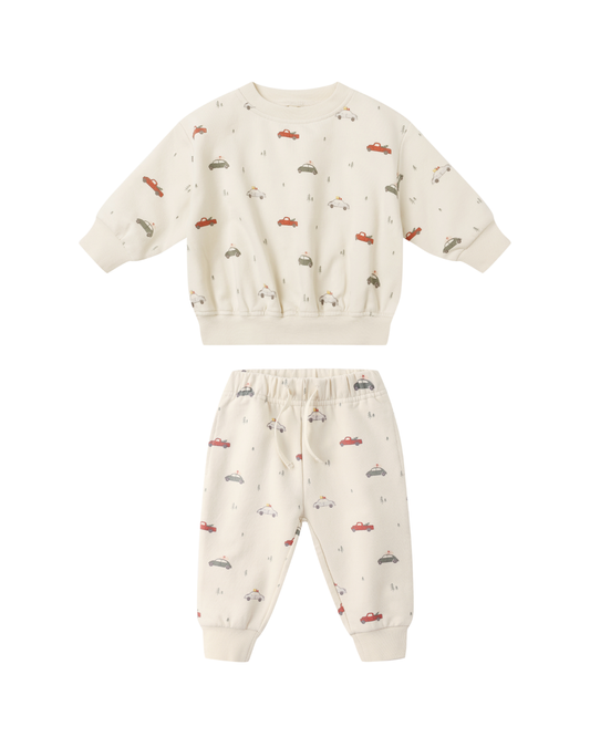 QM Relaxed Sweat Set- Natural Cars