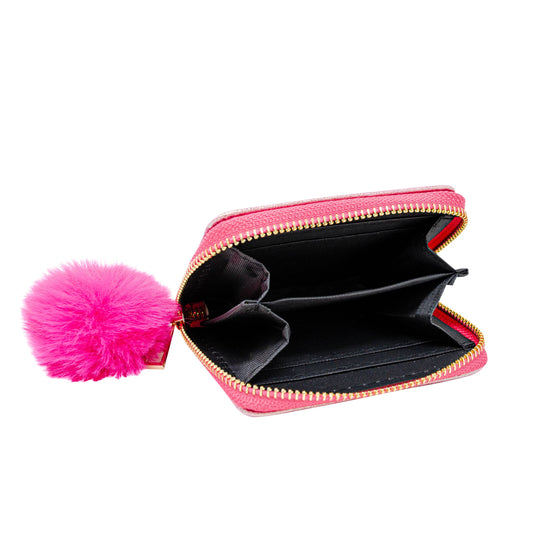 Shiny Heart Patch Wallet- Hot Pink