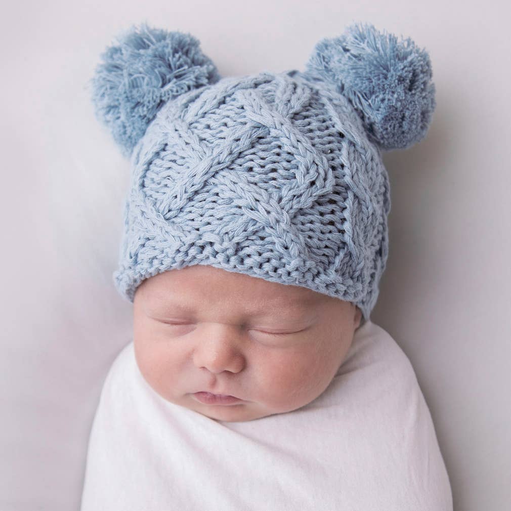 Newborn Pom Pom Beanie- Chambray