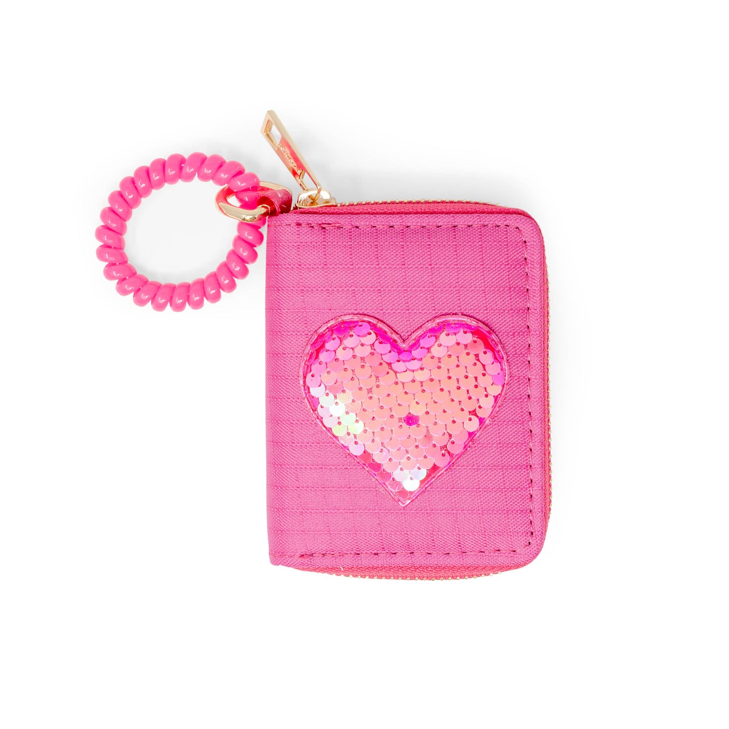 Sequin Heart Strap Wallet- Hot Pink