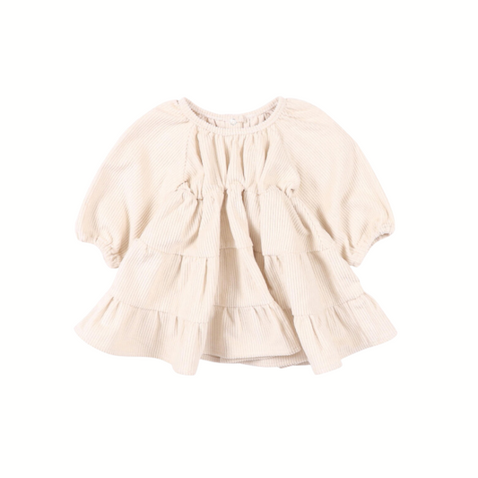 Corduroy Tiered Dress - Biscuit